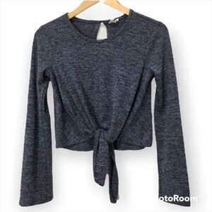 SKY and Sparrow crop blue bottom tie long sleeve